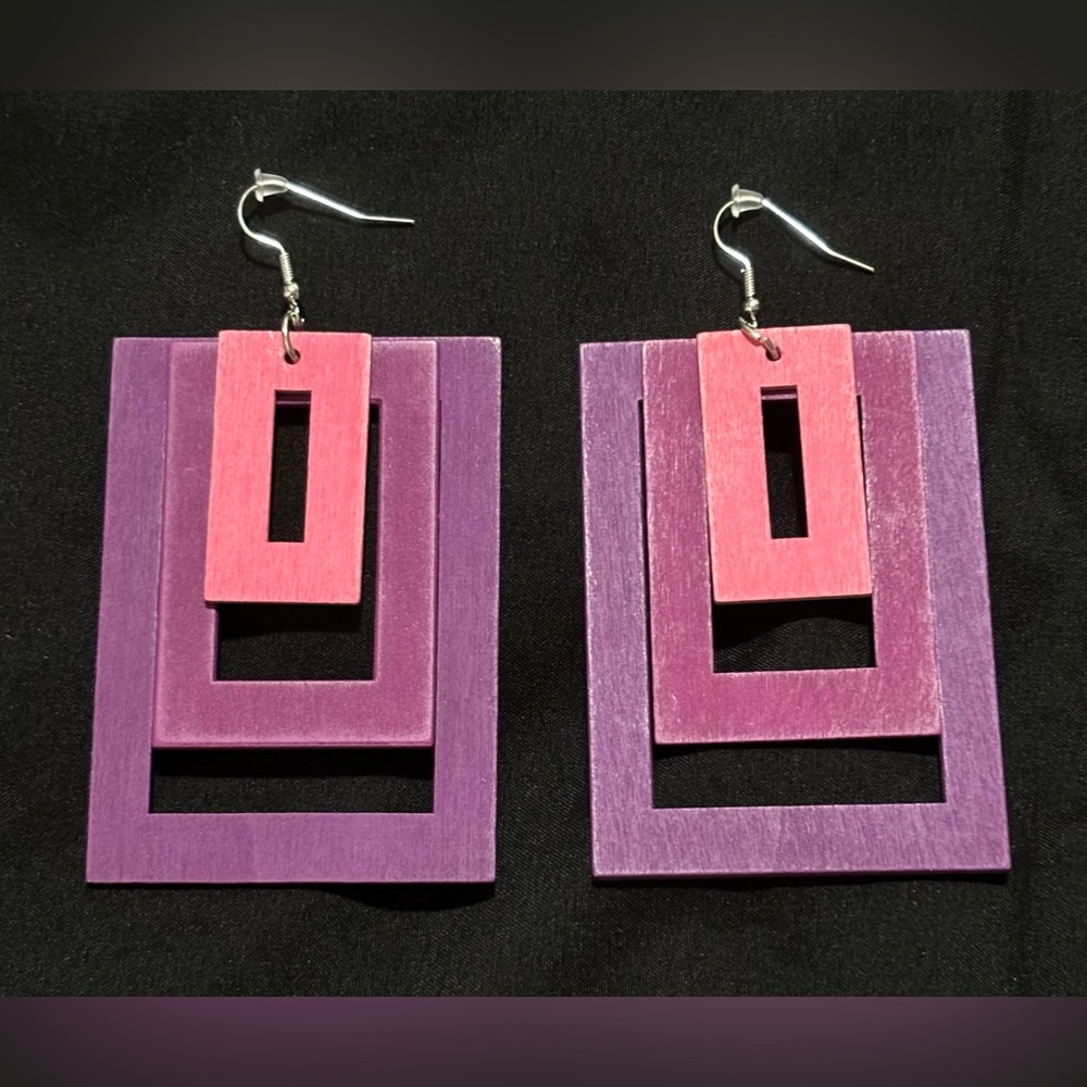Purple & Pink Wooden Earrings